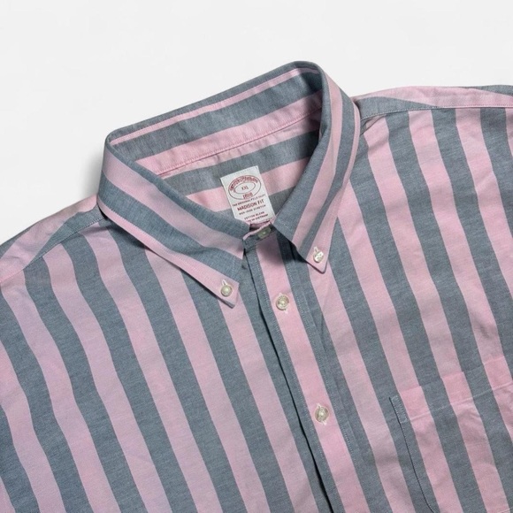 Brooks Brothers Other - Brooks Brothers Pink Striped Short Sleeve Button Shirt Size XXL Madison Fit NWT